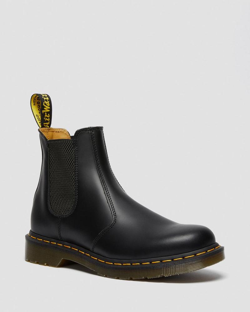 Dr Martens 2976 Yellow Stitch Smooth Leren Laarsjes Heren Zwart | NL 314AHK